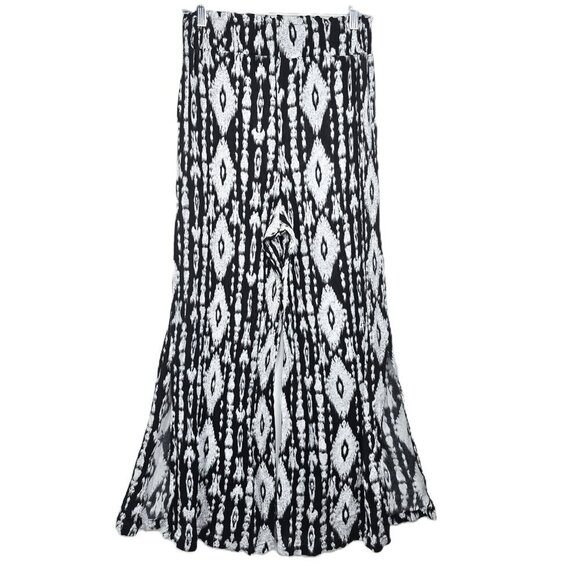 Womens Black Whie Aztec Navajo Argyle Ikat Wide Leg Pull ON Flowy Pants - Picture 1 of 6